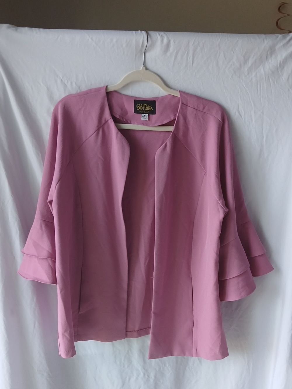 Bob Mackie Dusty Rose Open-Front Layered Ruffle Sleeve Tunic